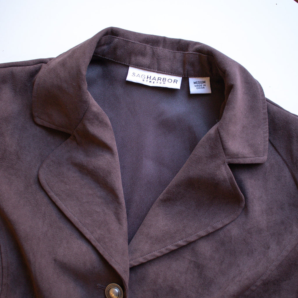 Sag Harbor Stretch Burgundy Suede Collared Blouse Size Medium