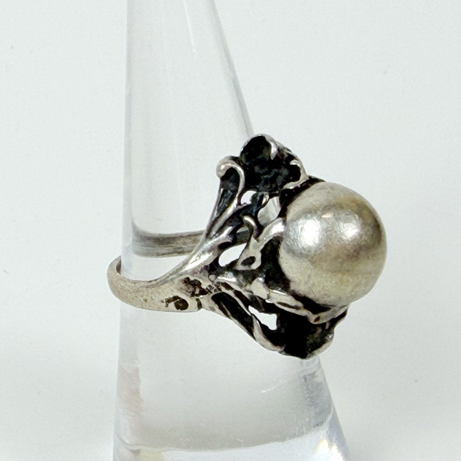 Guldsmed Jens Dams Peterson sterling silver Gothic art noveau orb floral ring Size 7.5