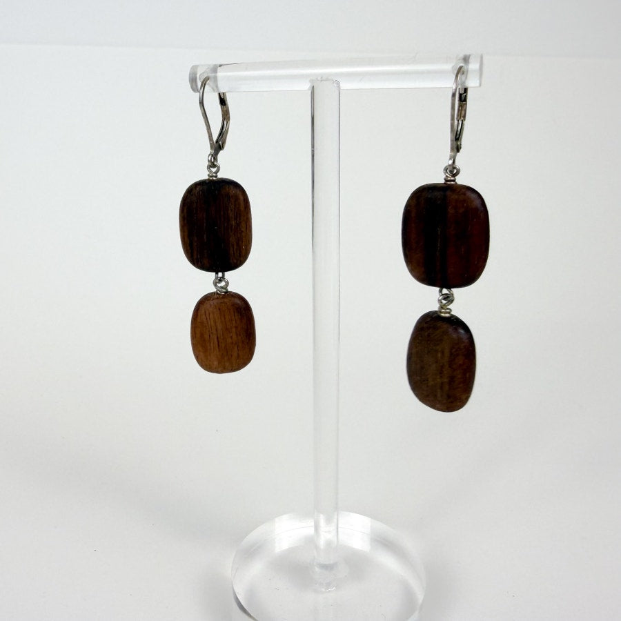 Wood Bead Earrings with Sterling Silver Earring Backs