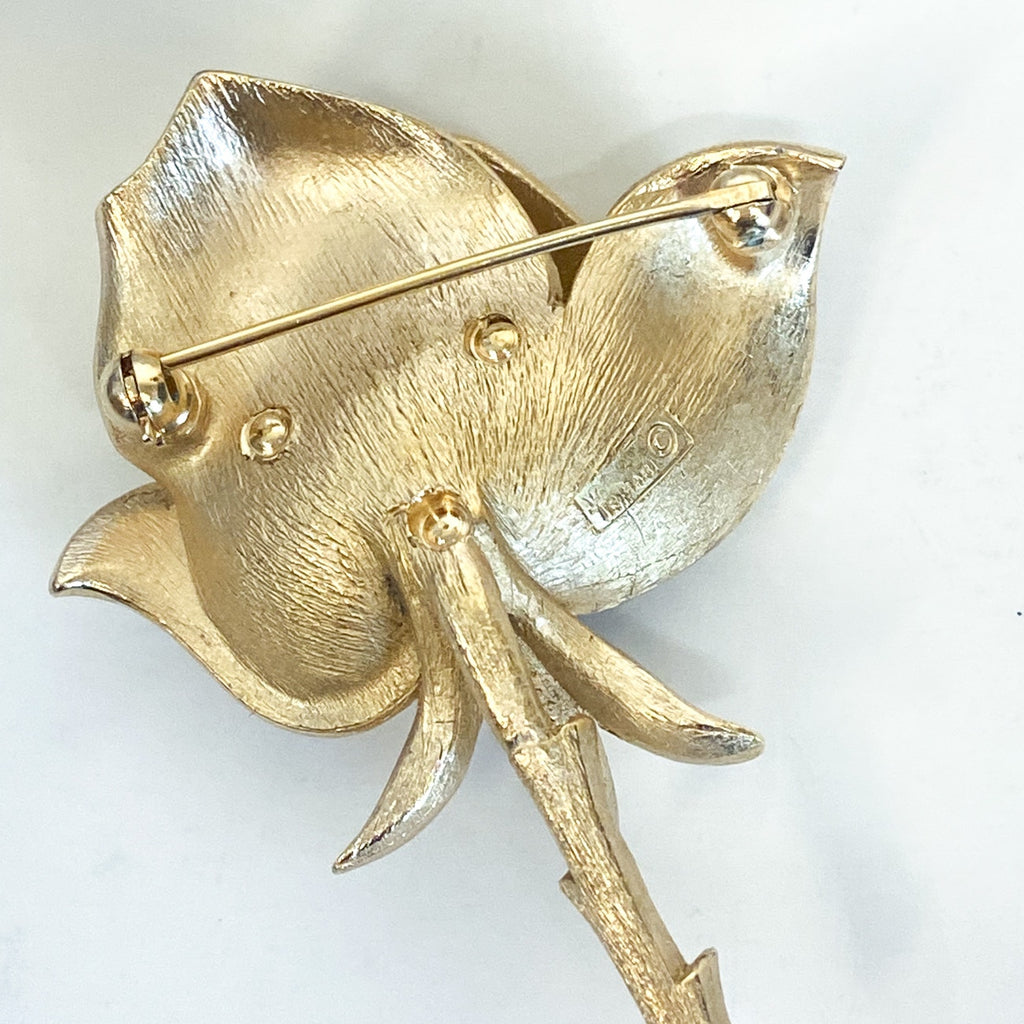 Gold Tone Trifari Rose Brooch