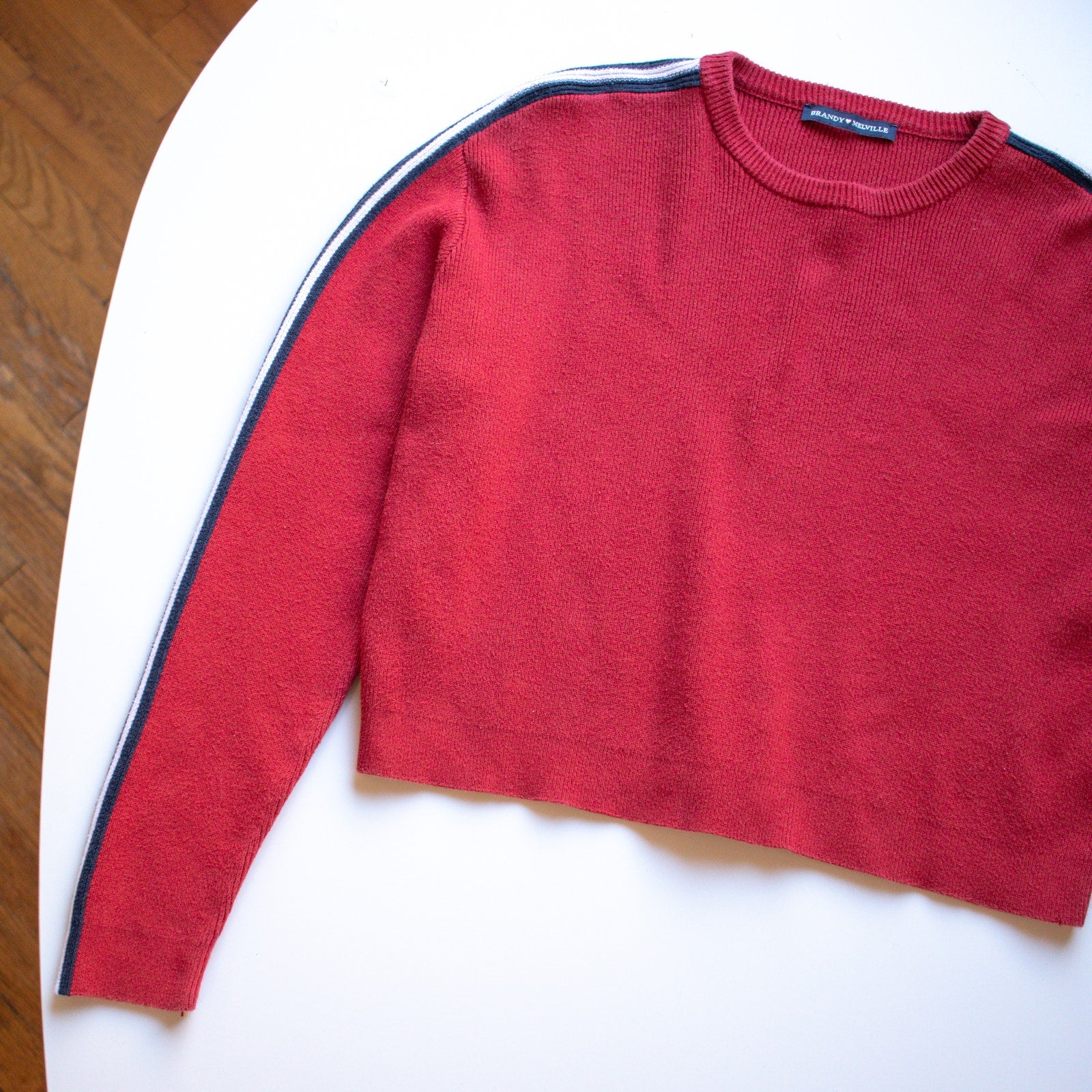 Brandy Melville Racing Stripe Crew Neck Cropped Sweater Size XS/S