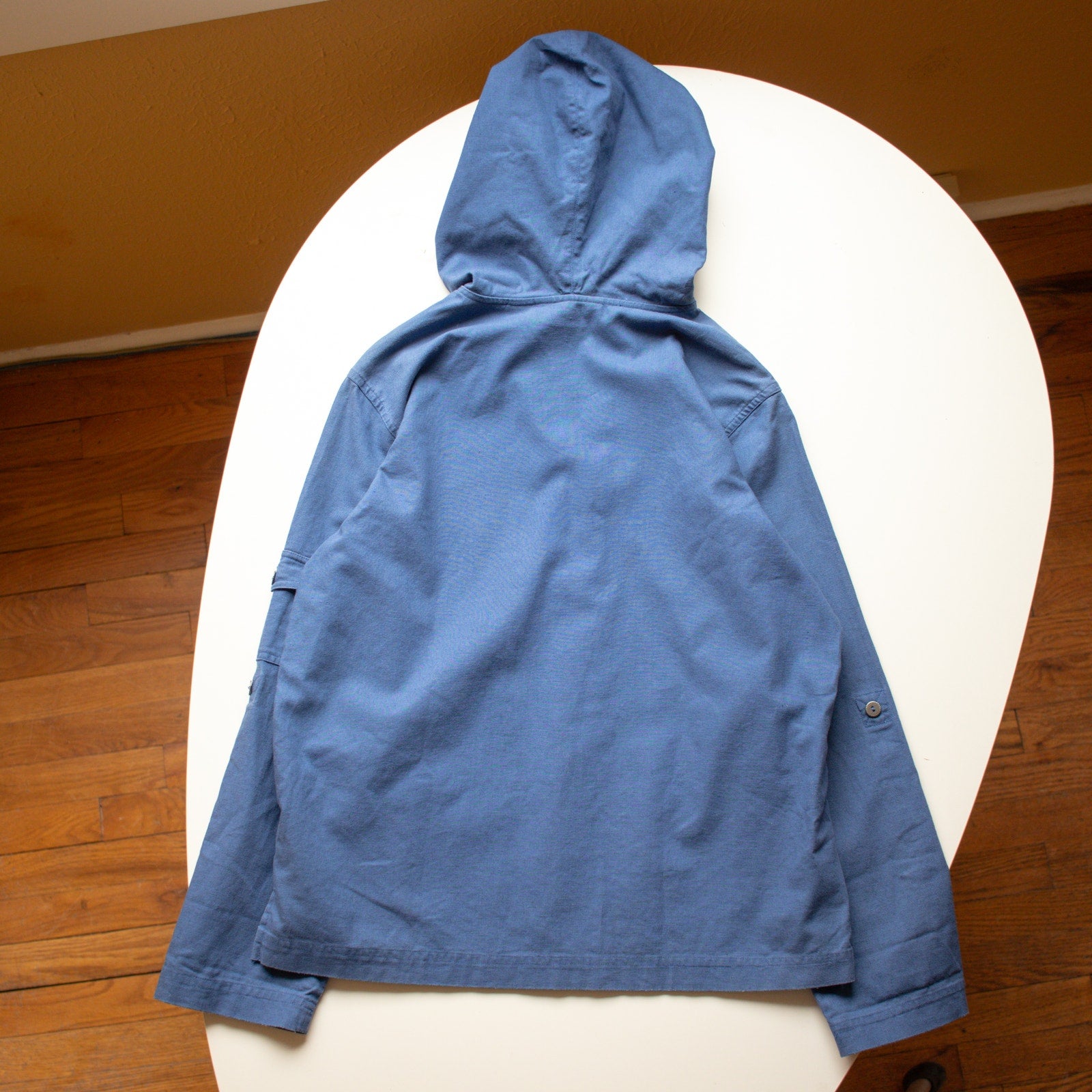 Vintage Floral Hooded Blue Button-up Chore Coat Jacket