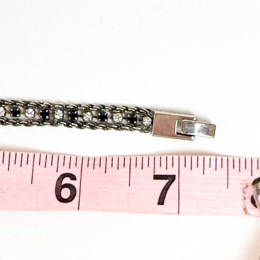 Tennis Bracelet Black and Clear Rhinestones