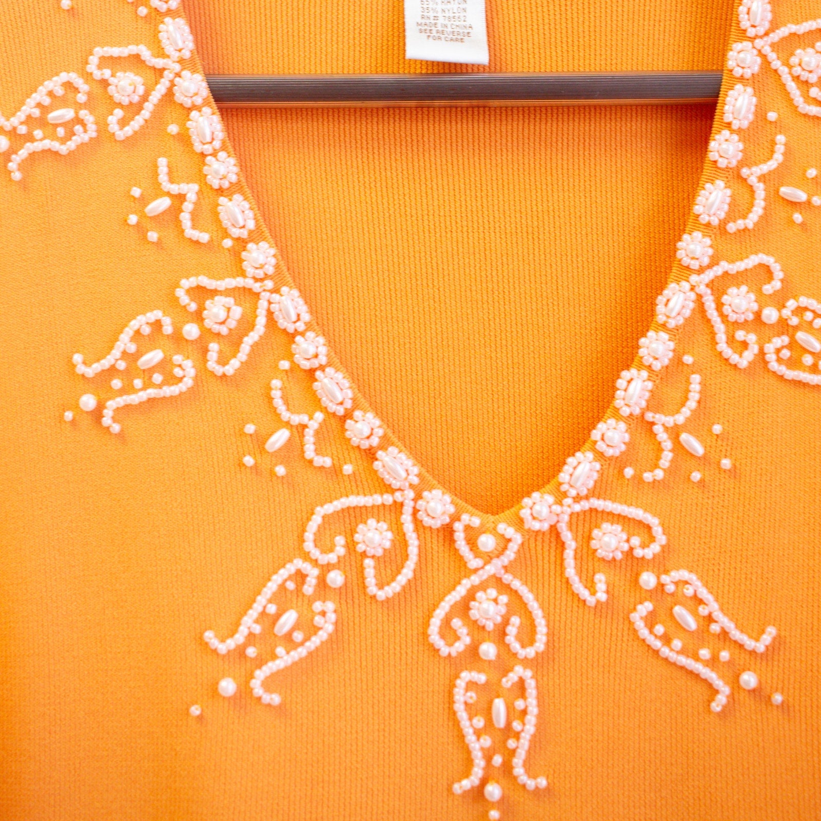 Orange Embellished V-Neck Tank Size XL