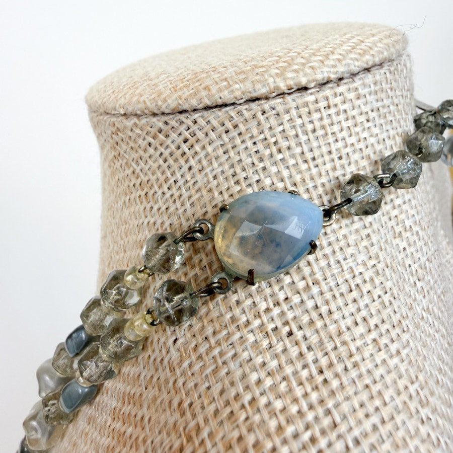 Mid-Century Beaded Choker Necklace Double Strand Faux Pearl Beads 1950s/1960s Made in Germany