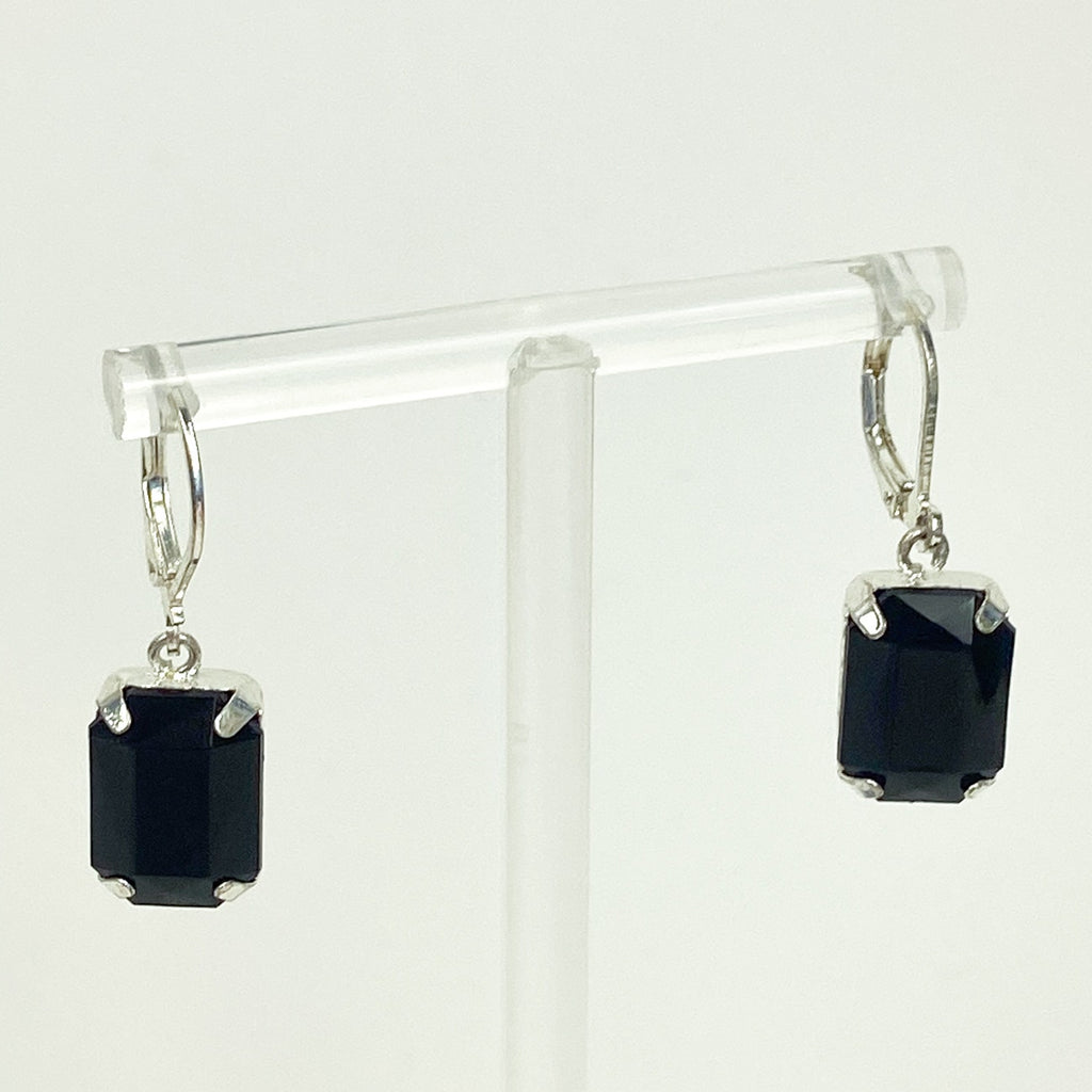 Black Dangly Earrings Retro Faceted Silvery Earrings