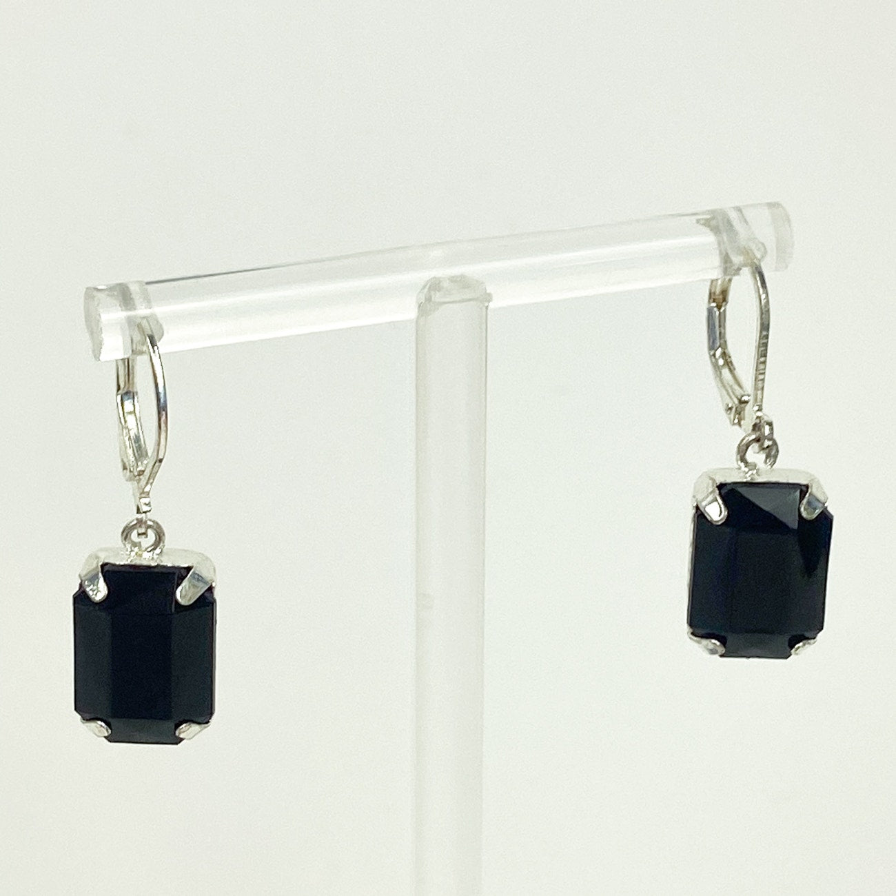 Black Dangly Earrings Retro Faceted Silvery Earrings