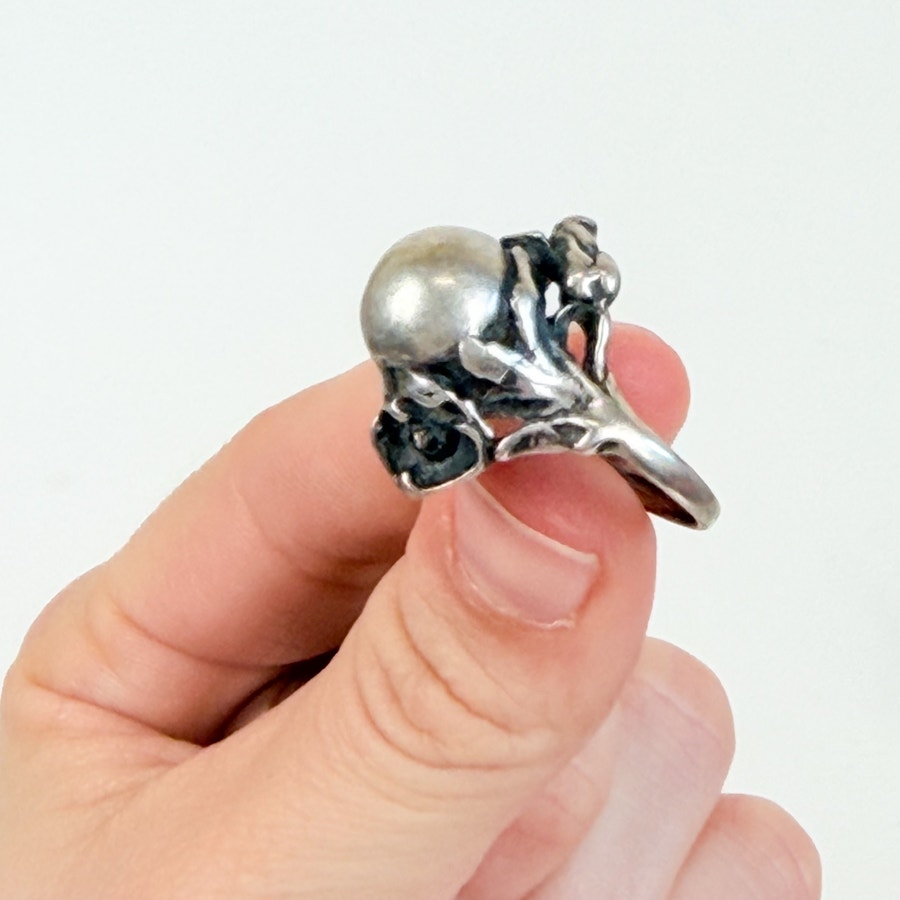 Guldsmed Jens Dams Peterson sterling silver Gothic art noveau orb floral ring Size 7.5