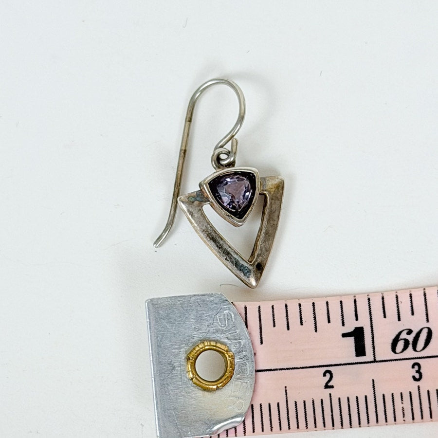 Sterling Silver Earrings Vintage Amethyst Drop Art Deco Small