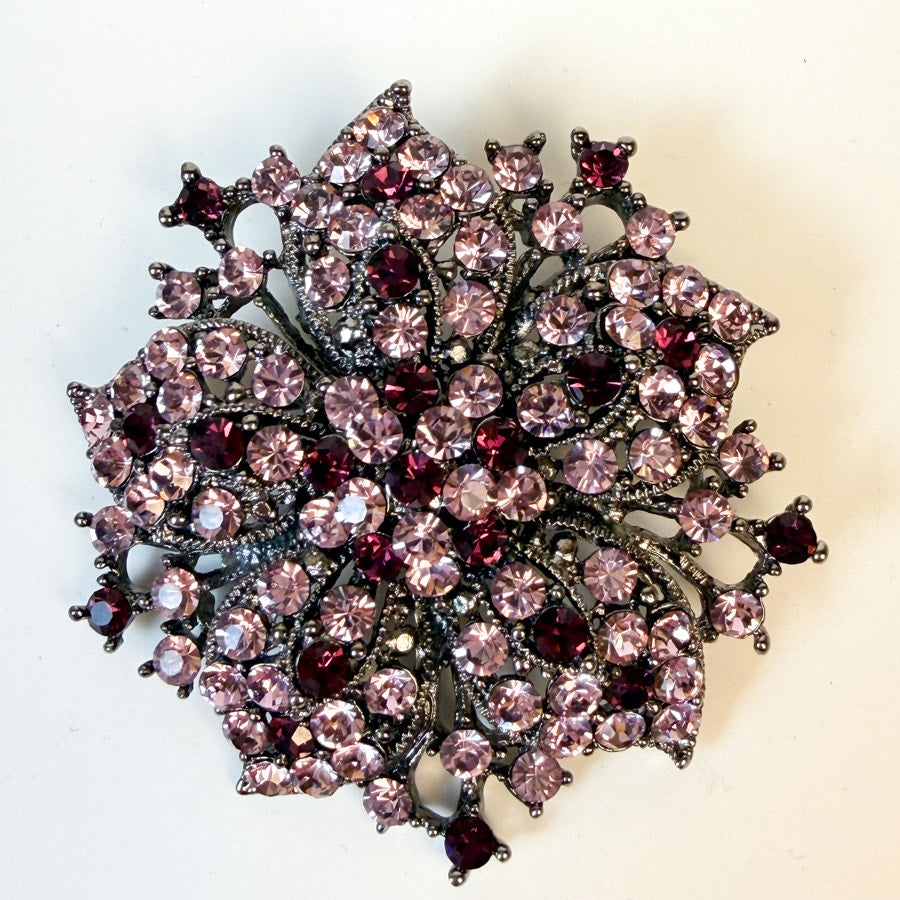 Dazzling Purple and Lavender Silver-Tone Flower Brooch