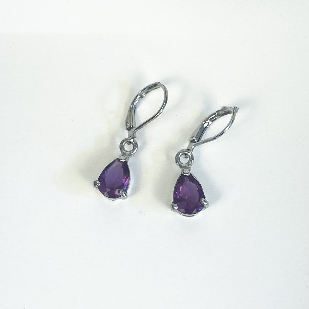 Silver Earrings Amethyst Dangly Sterling Silver Lever Back Earrings Regency Victorian