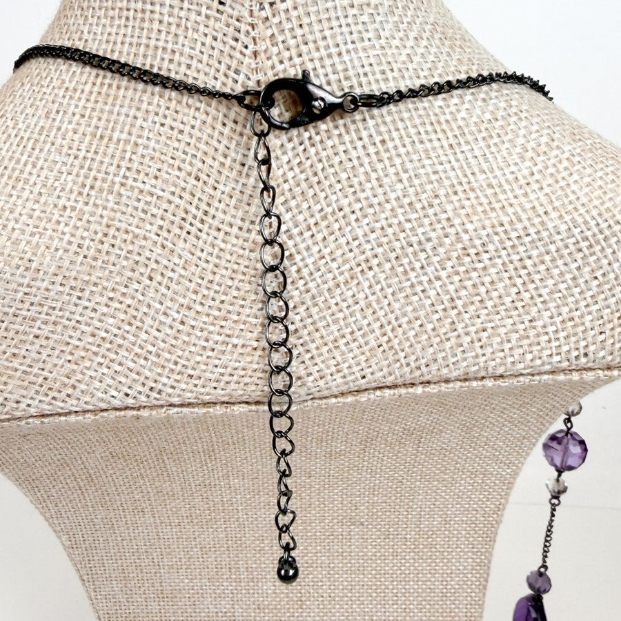 Purple Beaded Tassel Chain Necklace