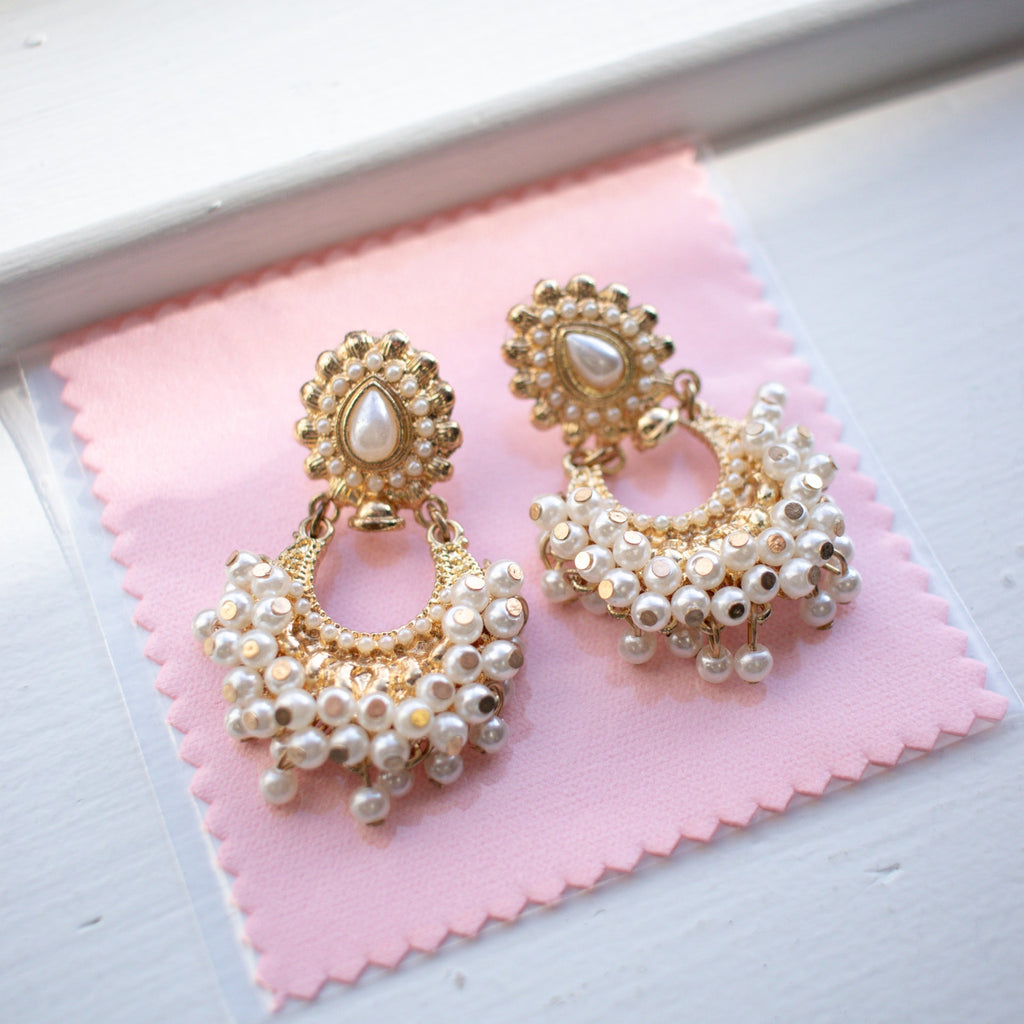 Beaded Gold Tone Earrings
