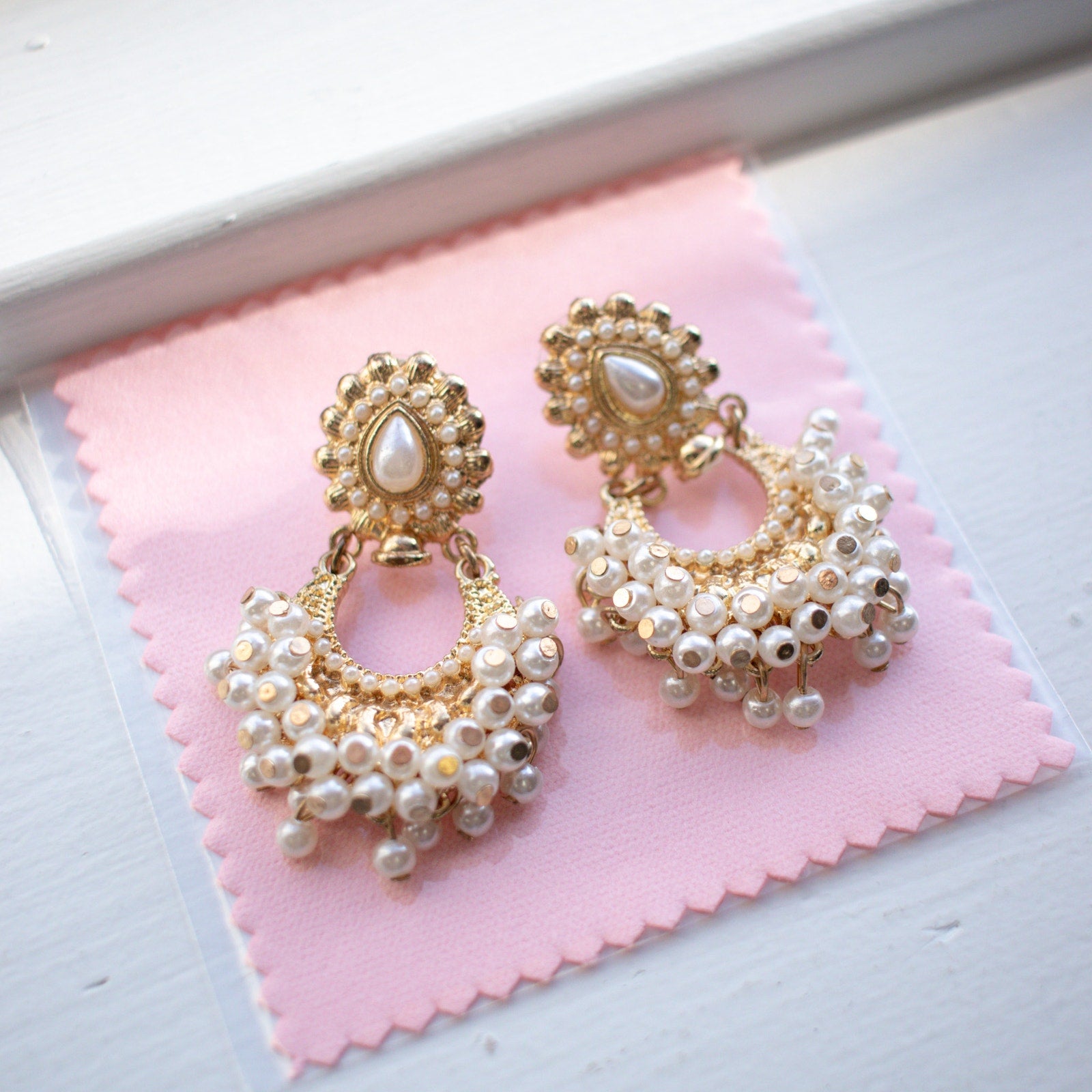 Beaded Gold Tone Earrings