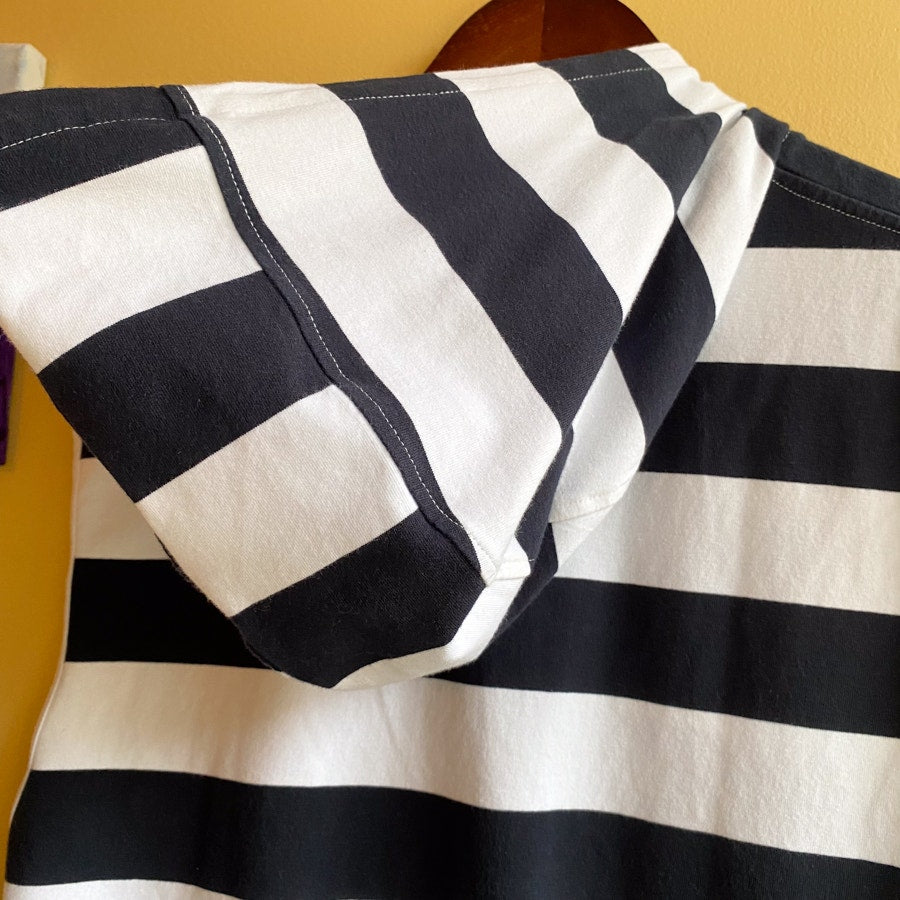 Sleeveless Hooded Nautical Tank Tibi Navy and White Striped Top