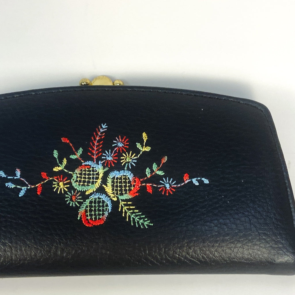 Black with Wildflower Embroidery Vintage Wallet