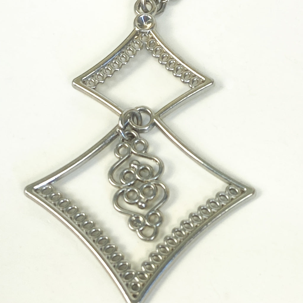 Silver Necklace Silver Tone Pendant Long Necklace
