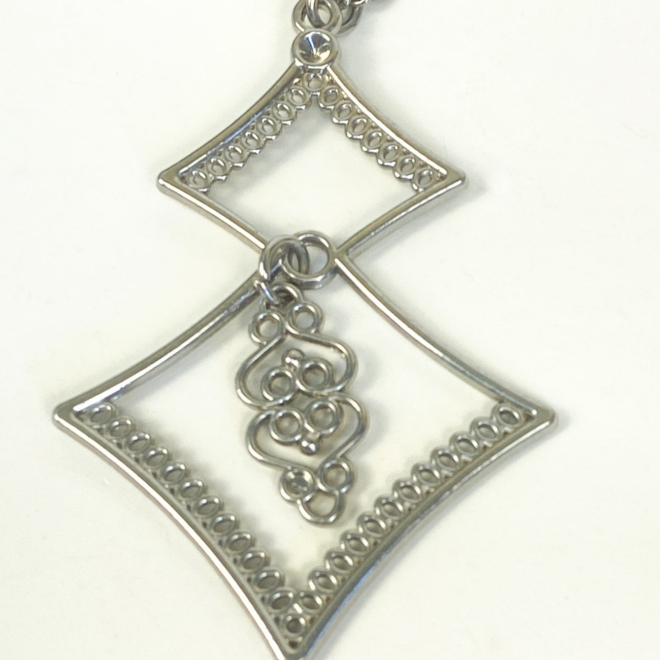 Silver Necklace Silver Tone Pendant Long Necklace
