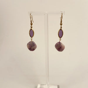Gold Tone Purple Mineral Earrings