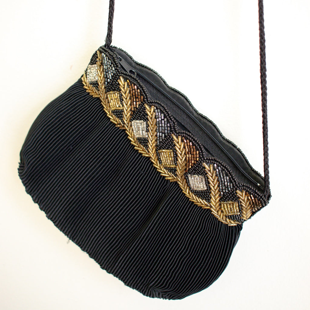Black Vintage Evening Bag Beaded Purse Crossbody