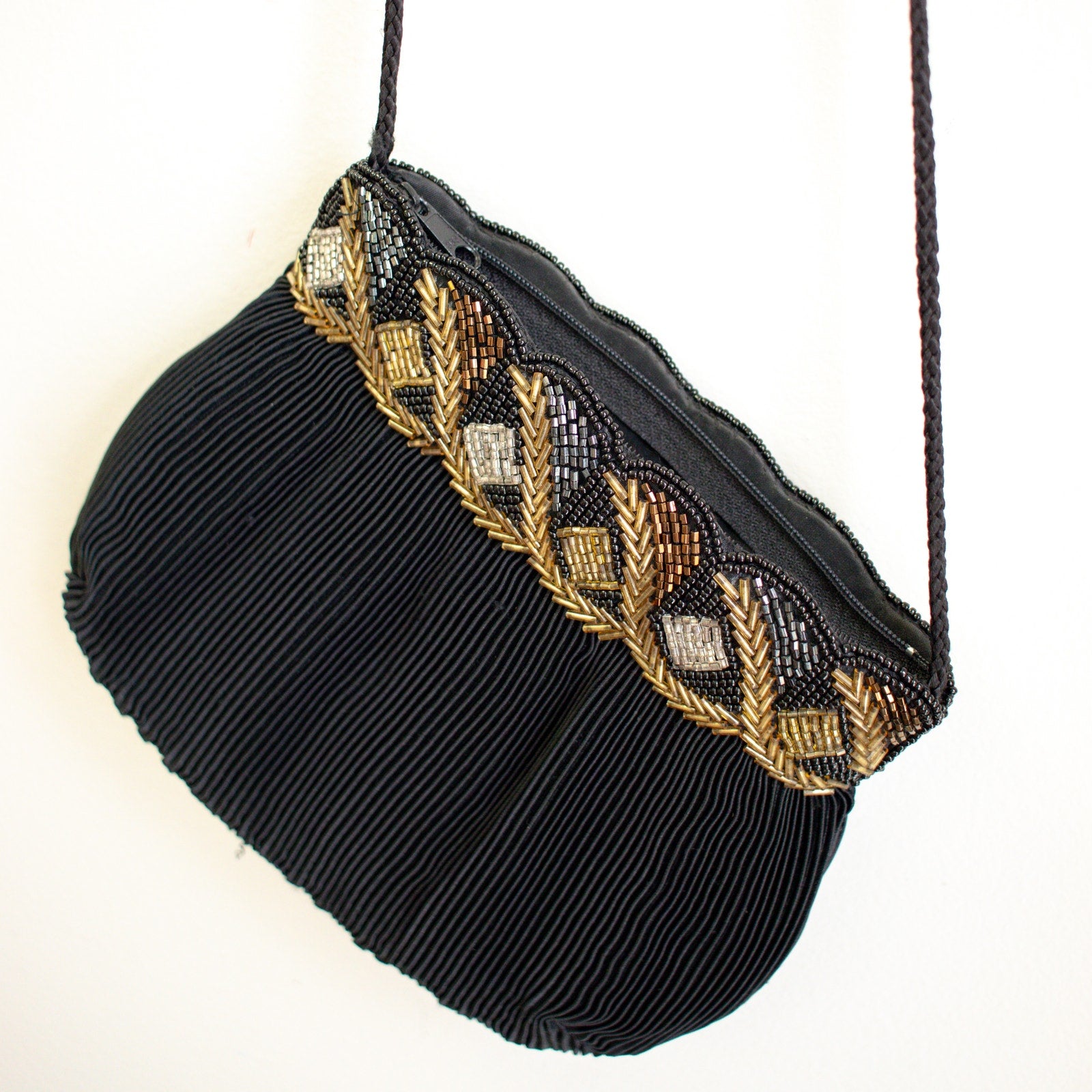 Black Vintage Evening Bag Beaded Purse Crossbody