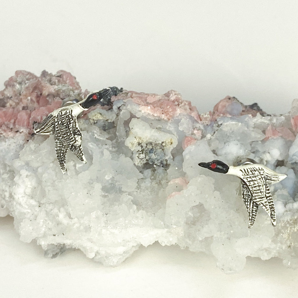 Vintage Loon Stud Bird Earrings