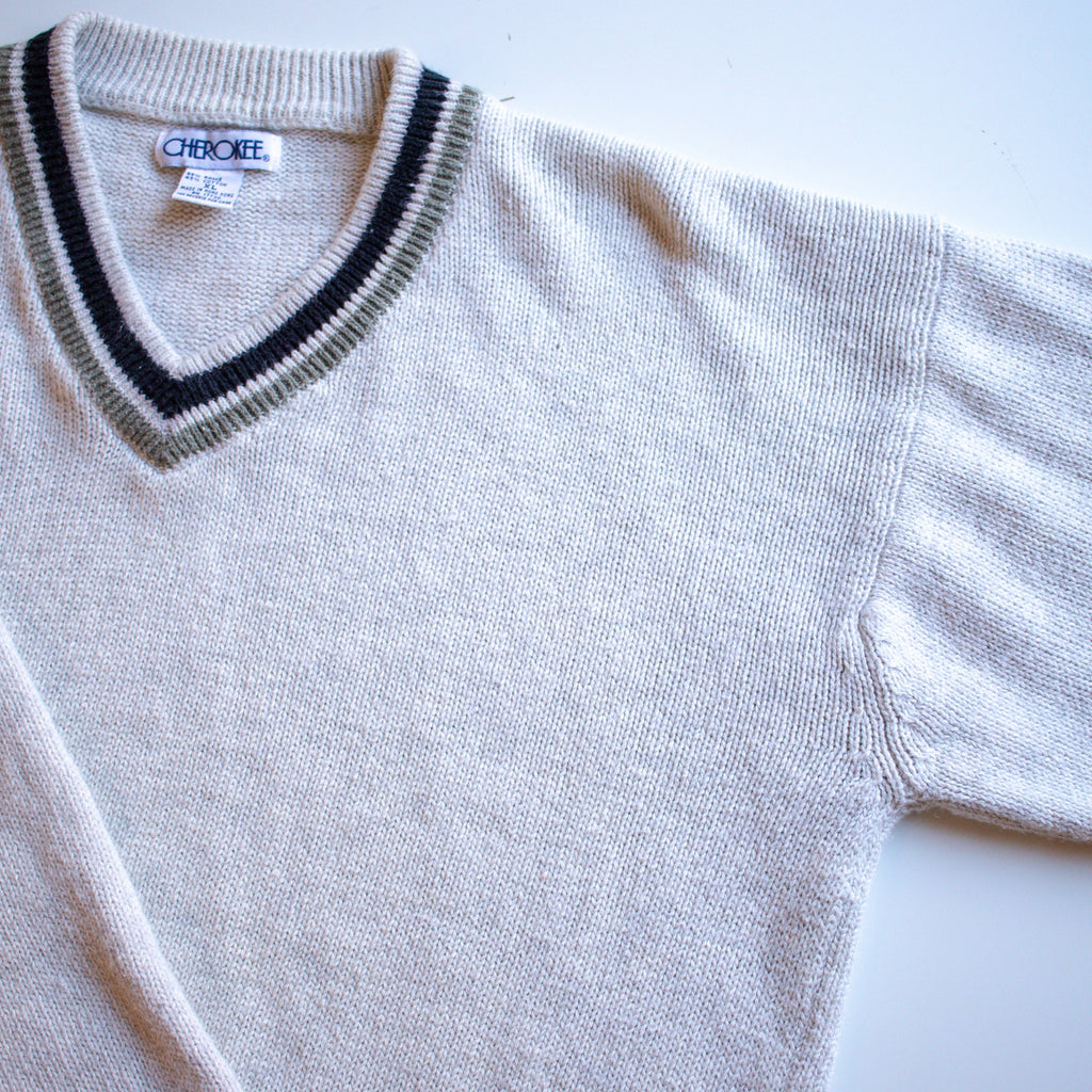 Vintage Cherokee Loose Fit Cream V-Neck Sweater Size XL