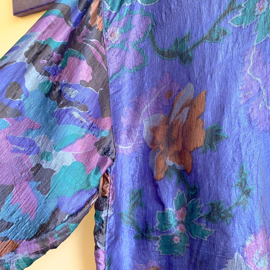 Vintage Silk Blousey Top Patterned 80s 90s