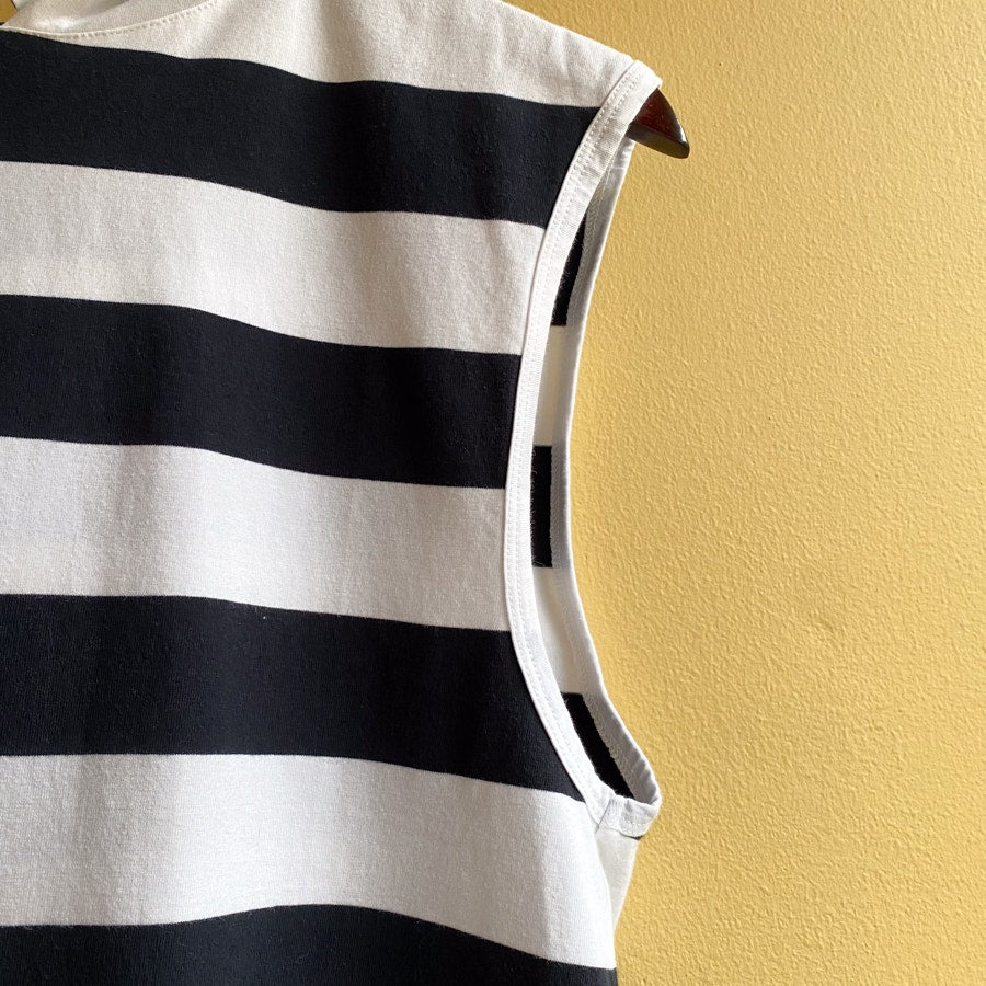 Sleeveless Hooded Nautical Tank Tibi Navy and White Striped Top