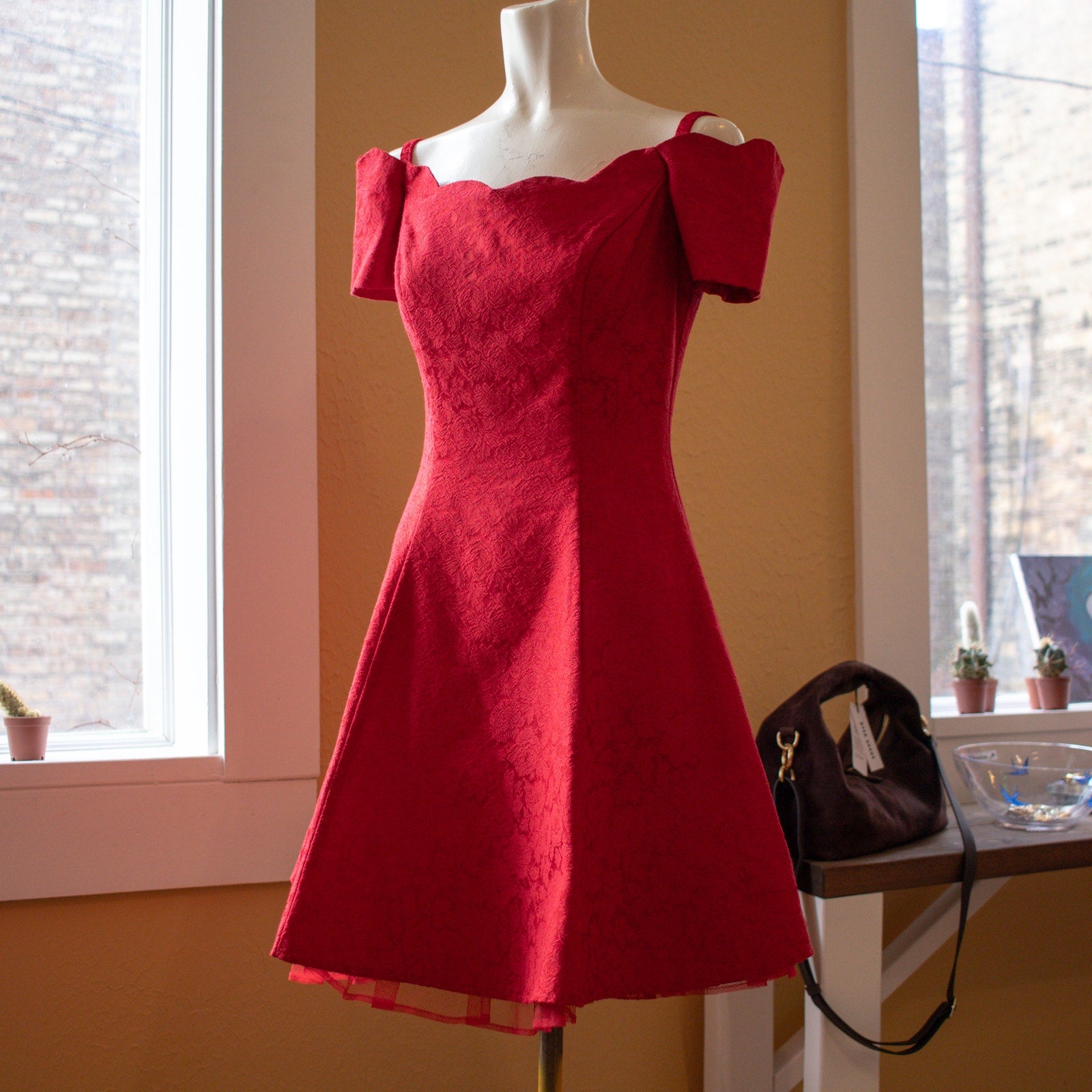 Vintage Red Floral A-Line Knee Length Cocktail Dress Size 5