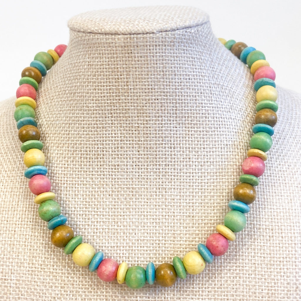 Wood Bead Colorful Statement Necklace