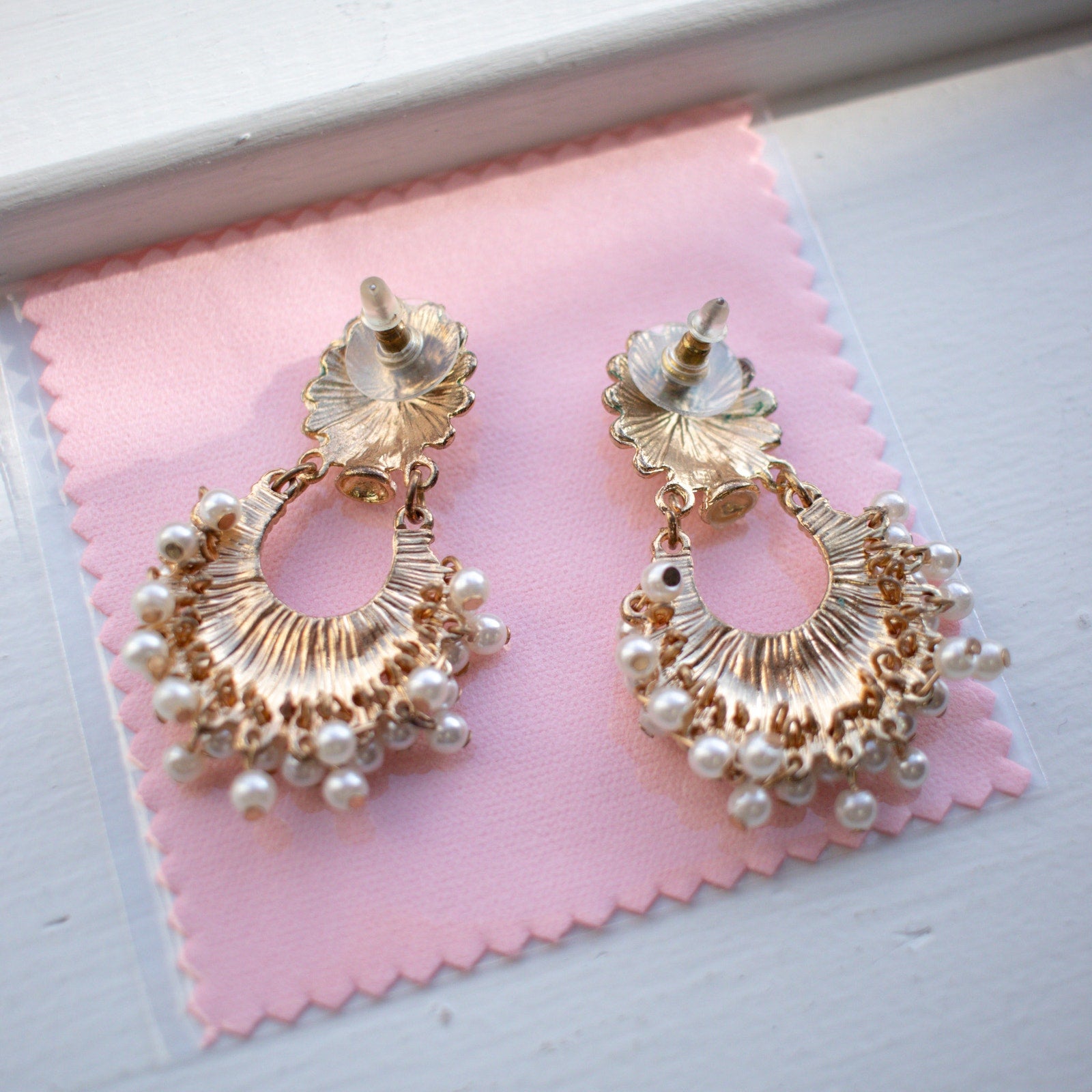 Beaded Gold Tone Earrings