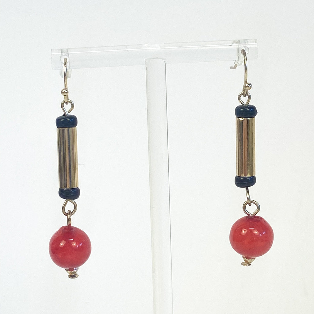 Red Gold and Black Dangly Drop Earrings