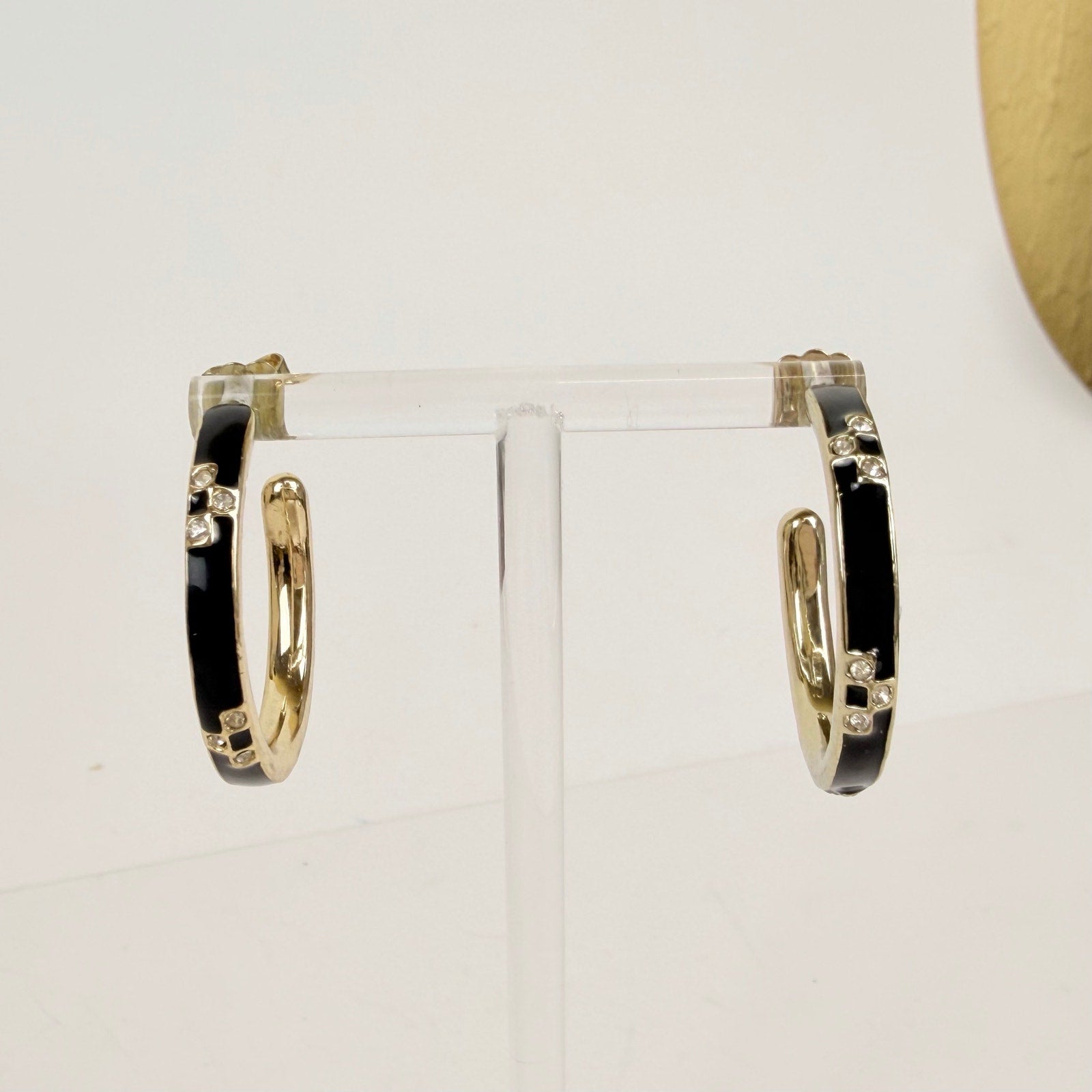 East Coast Prep Hoop Earrings | Black and Gold 1 inch Hoops
