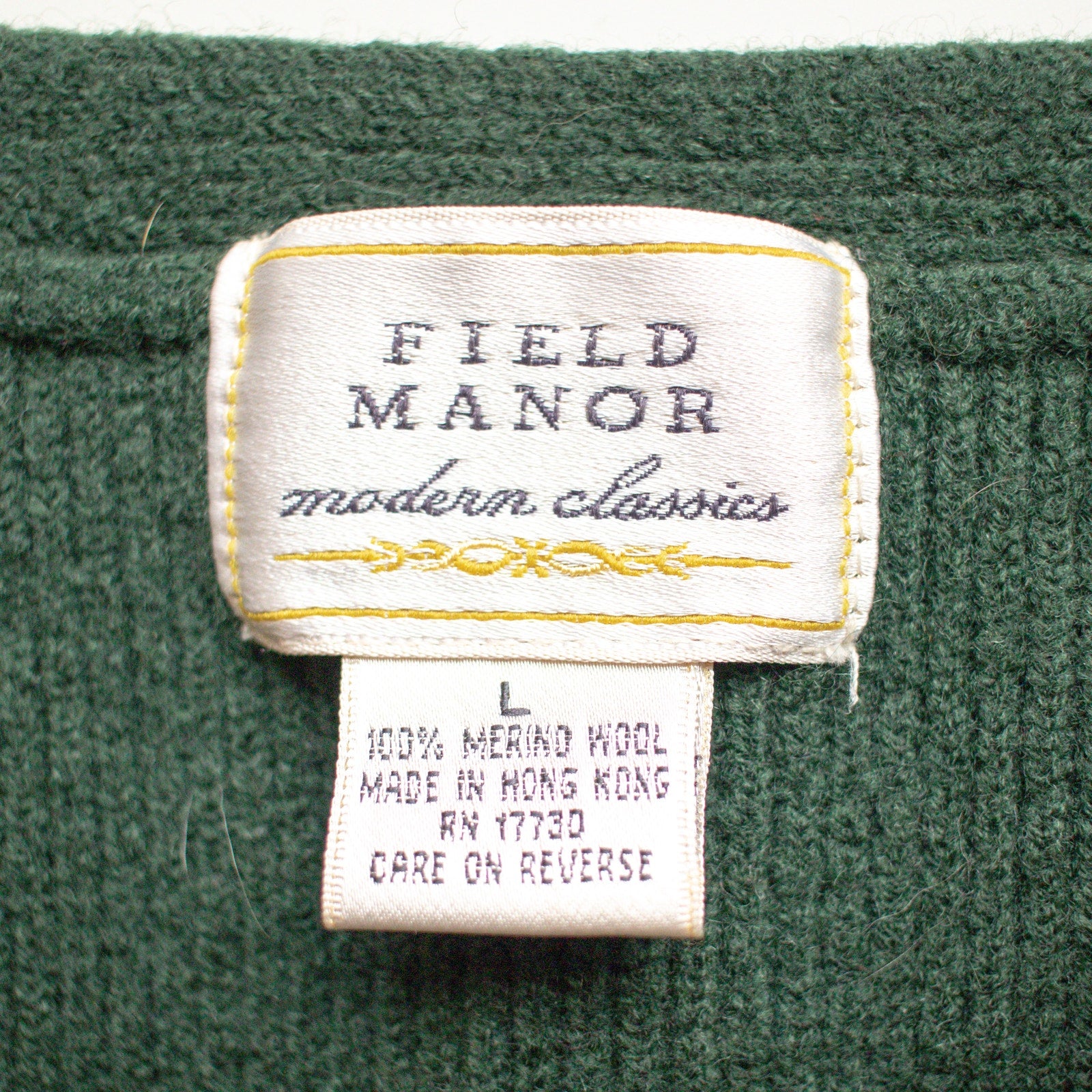 Vintage Field Manor Ribbed Forest Green Wool Sweater Vest Size Large