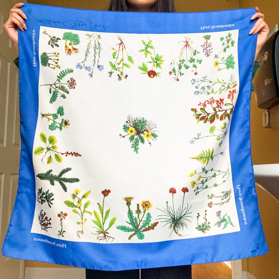 Wildflower Pattern Flora Scandinavica Blue and White Jumbo Scarf