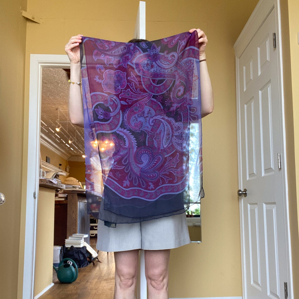 100% Silk Purple and Navy Scarf Rectangle Long