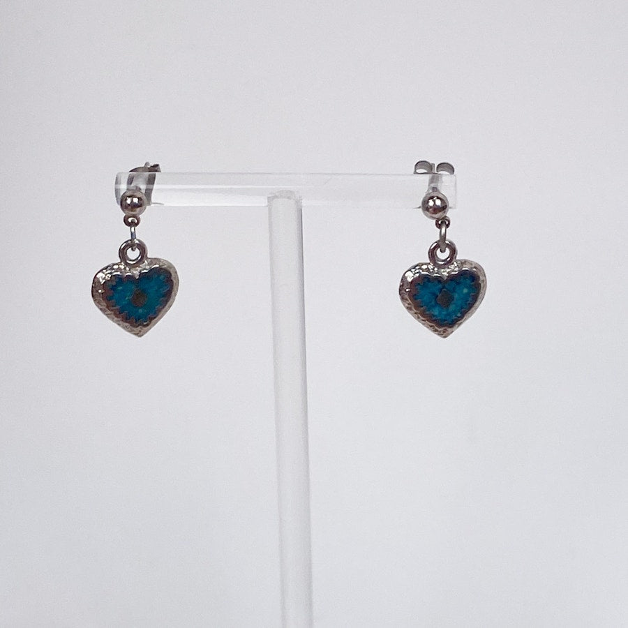 Silver and Turquoise Little Heart Earrings