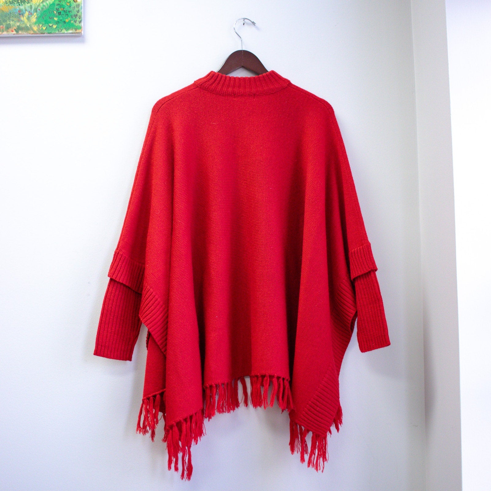Vintage Red Poncho Long Sleeve Sweater One Size