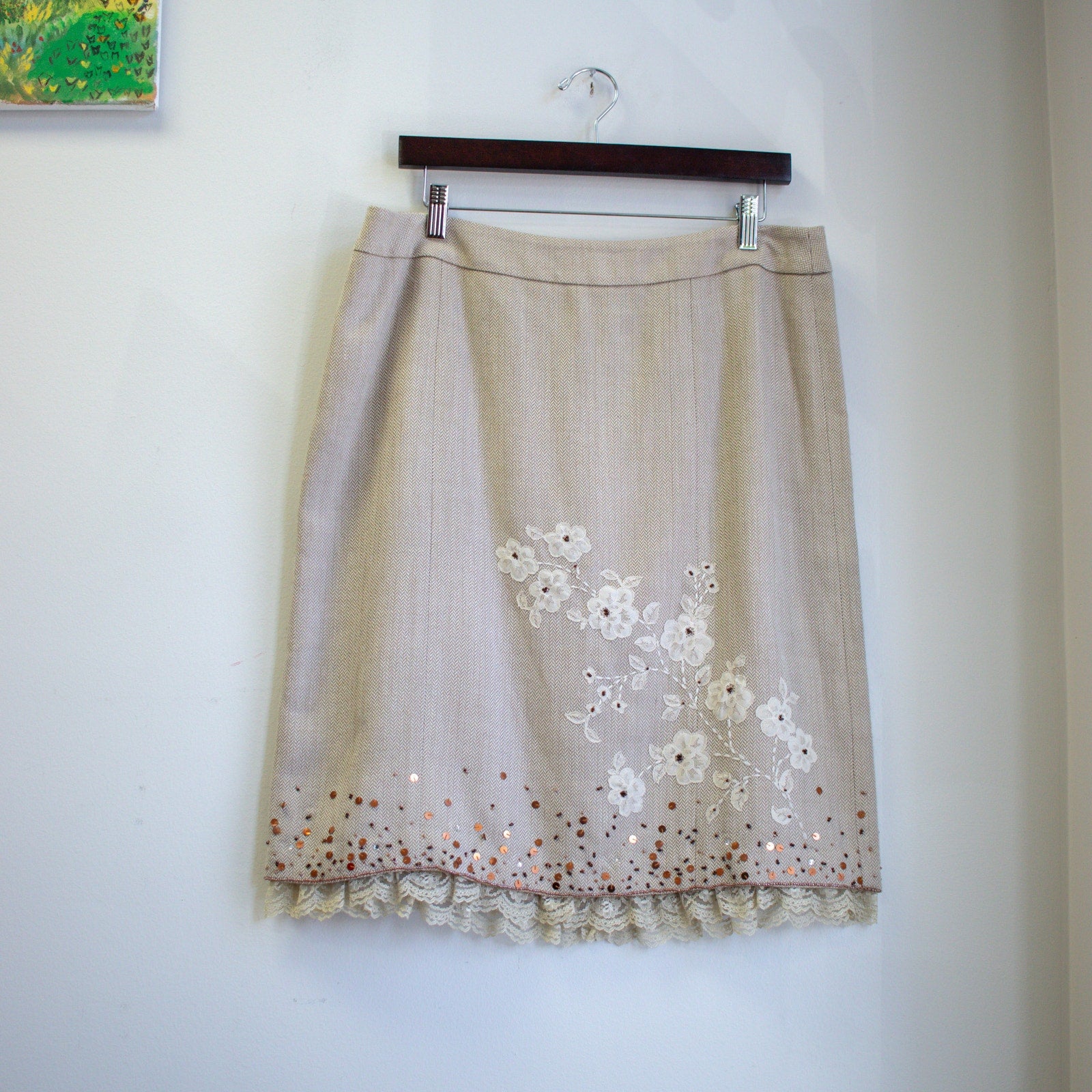 Mac & Jac Vintage Floral and Lace Accented Skirt Size 12
