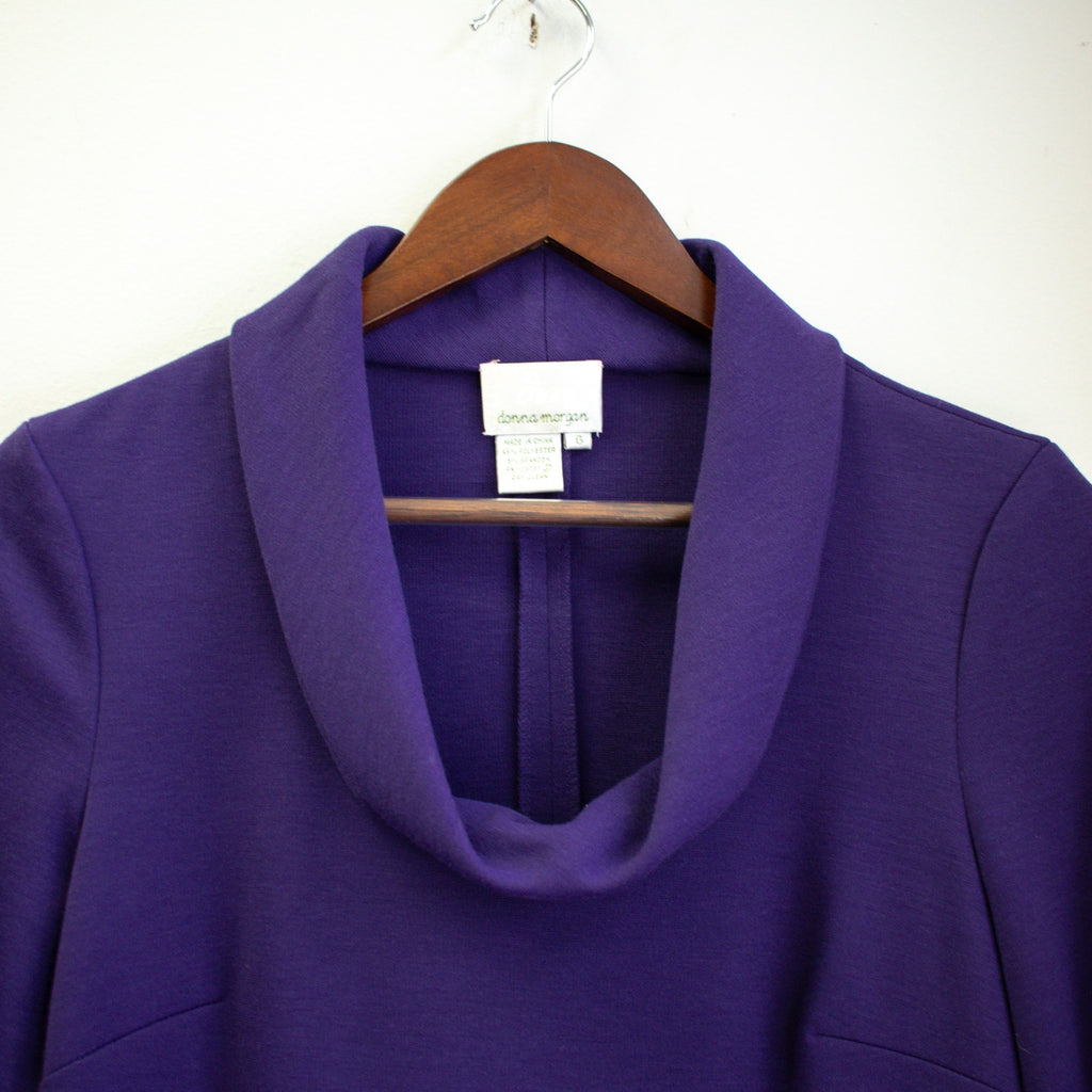 Donna Morgan Purple Cowl Neck Drop Waist Dress Size 6