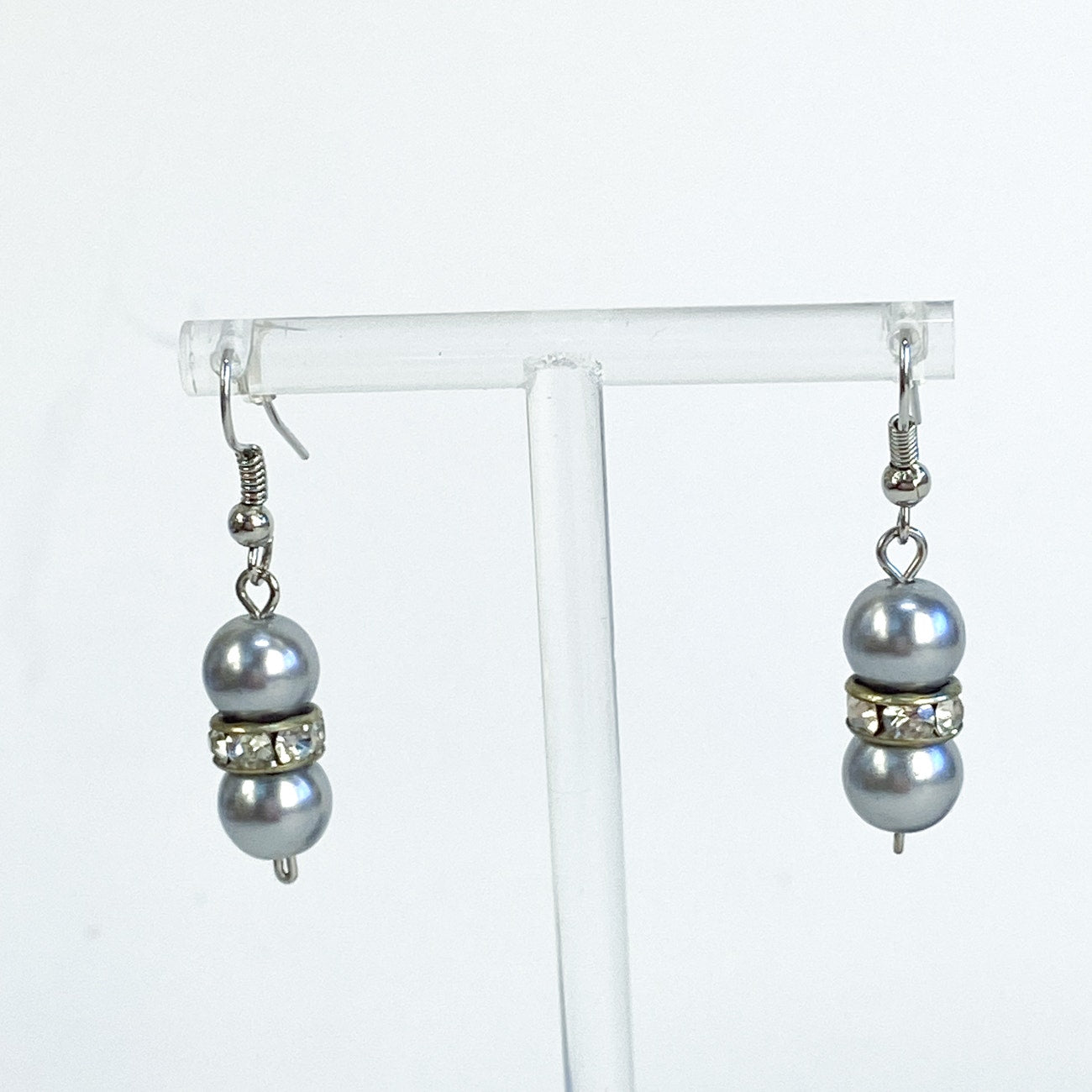 Silver Earrings Vintage Dangly Pearl Bead Earrings