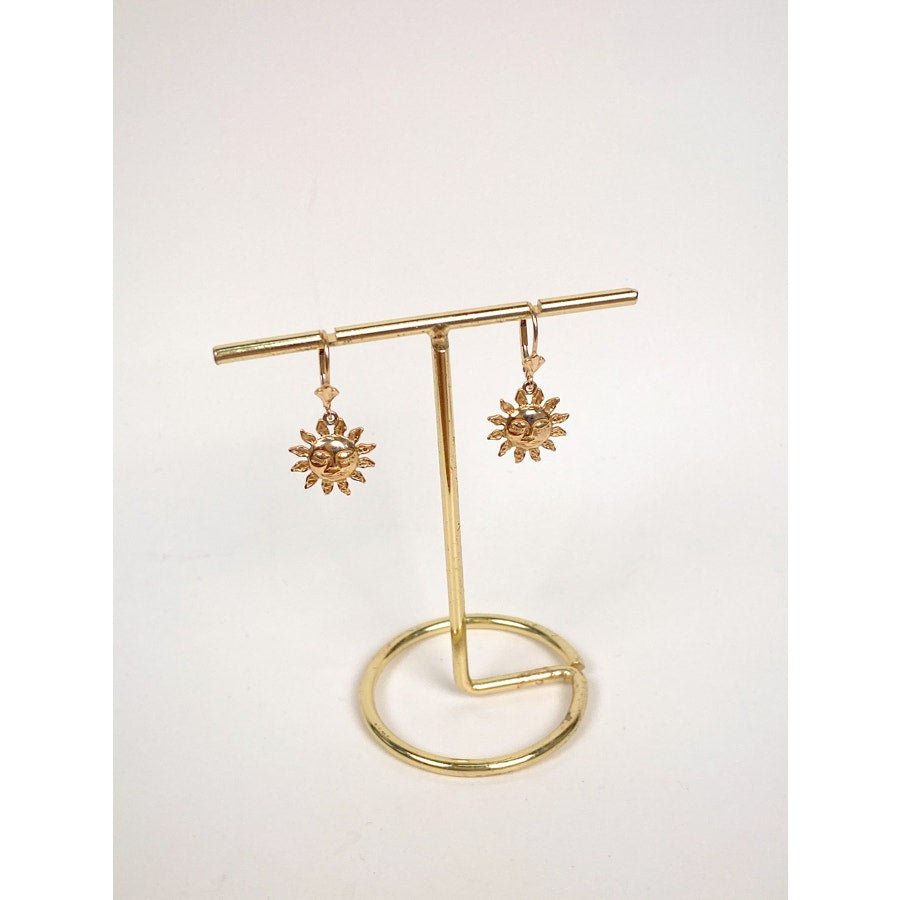 14K Yellow Gold Sun Celestial Charm Earrings