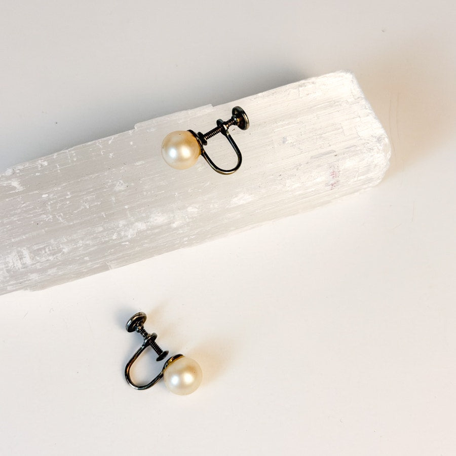 Screw-Back Glass Pearl Studs | Vintage Clip-Ons