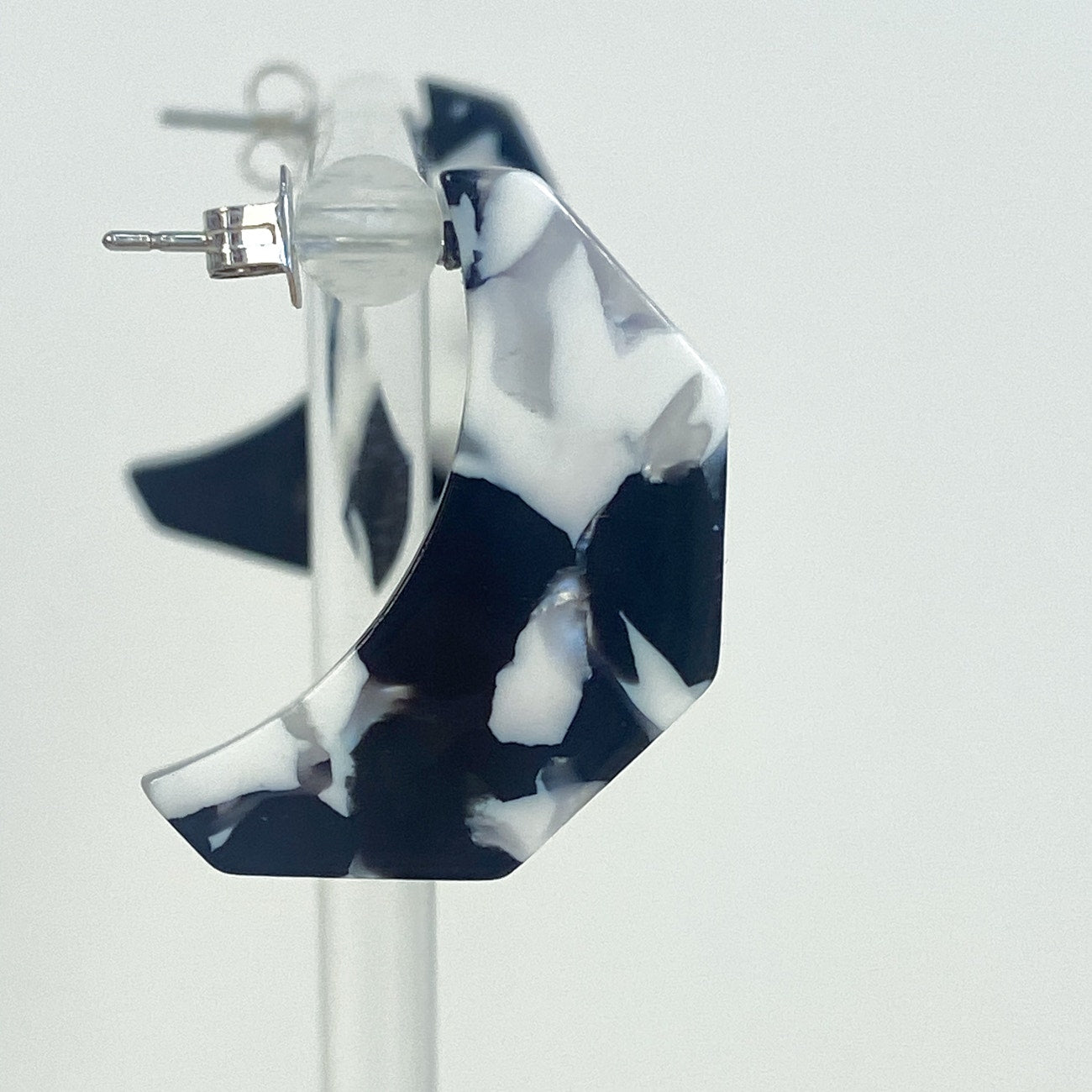 Vintage Acetate 80s Earrings Push Back Black and White Cow Print