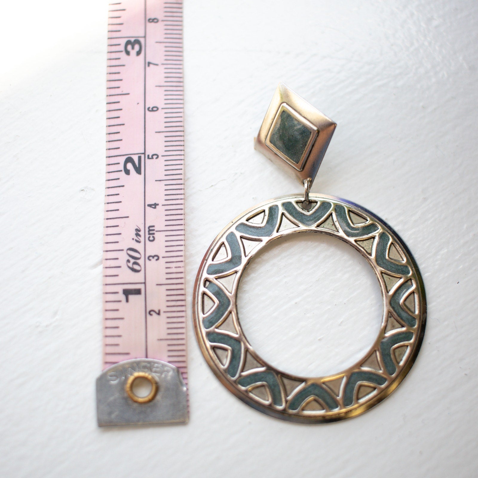 Vintage Geometric Dark Blue Dangle Hoop Earrings