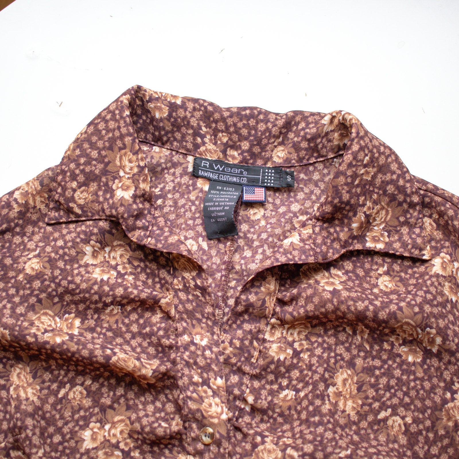 Vintage Brown Sheer Floral Bell Sleeved Blouse Size Small