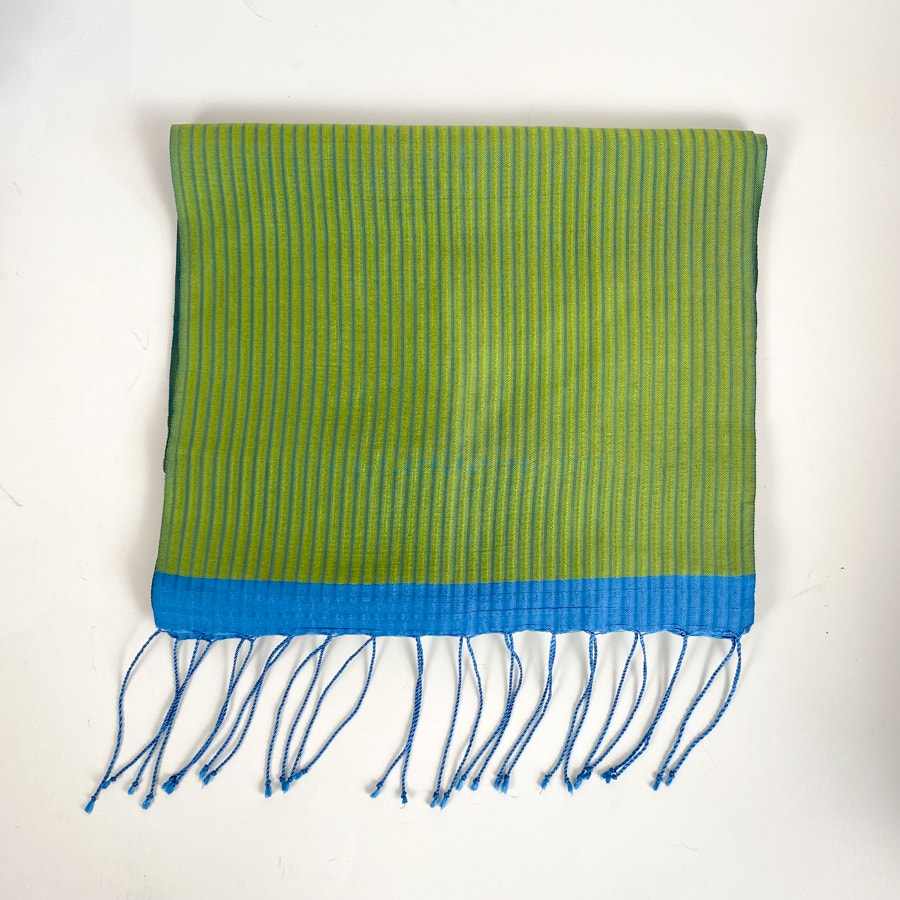 Vintage Scarf Carol Cassidy Green & Blue Silk Scarf Long
