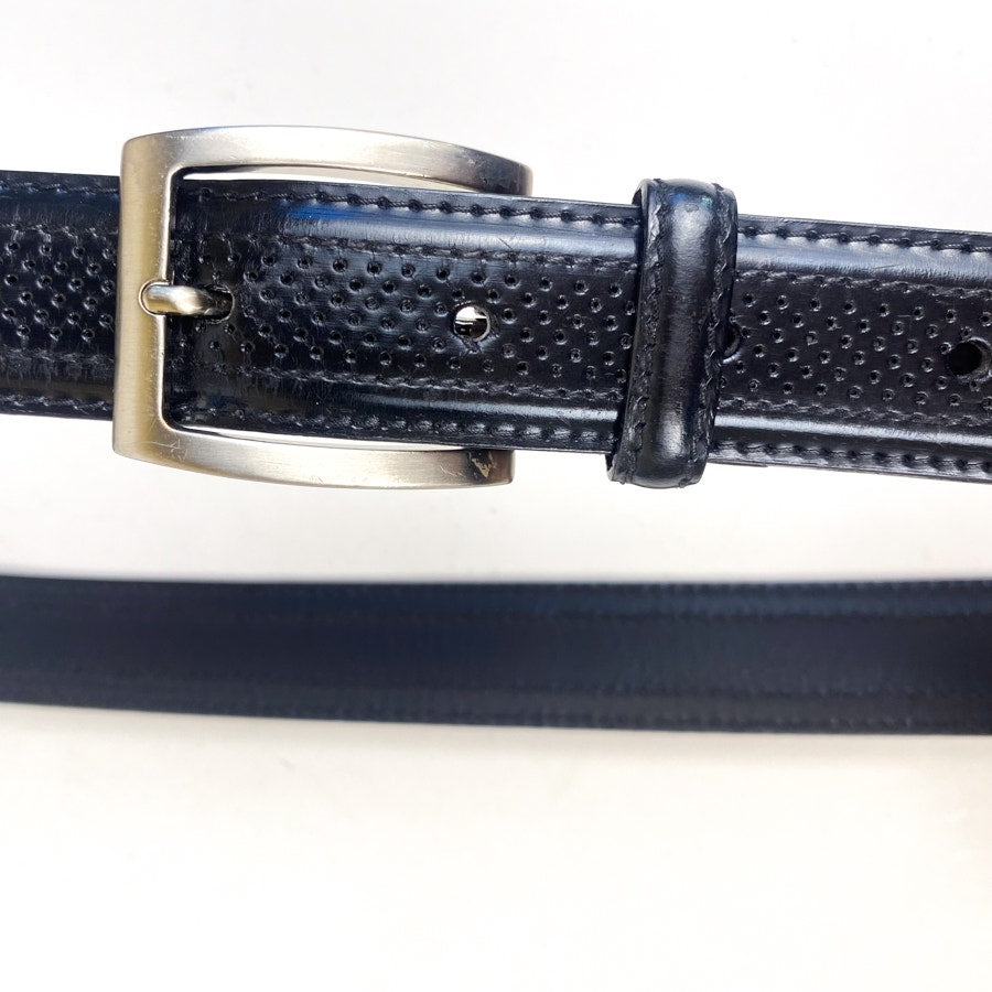 Genuine Leather Black and Silver Perforated Leather Belt Bachrach Size 36