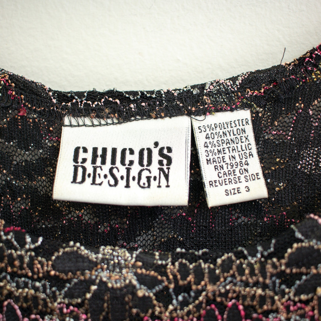 Vintage Chico's Design Sheer Embroidered Floral Cardigan Top Set Size Small